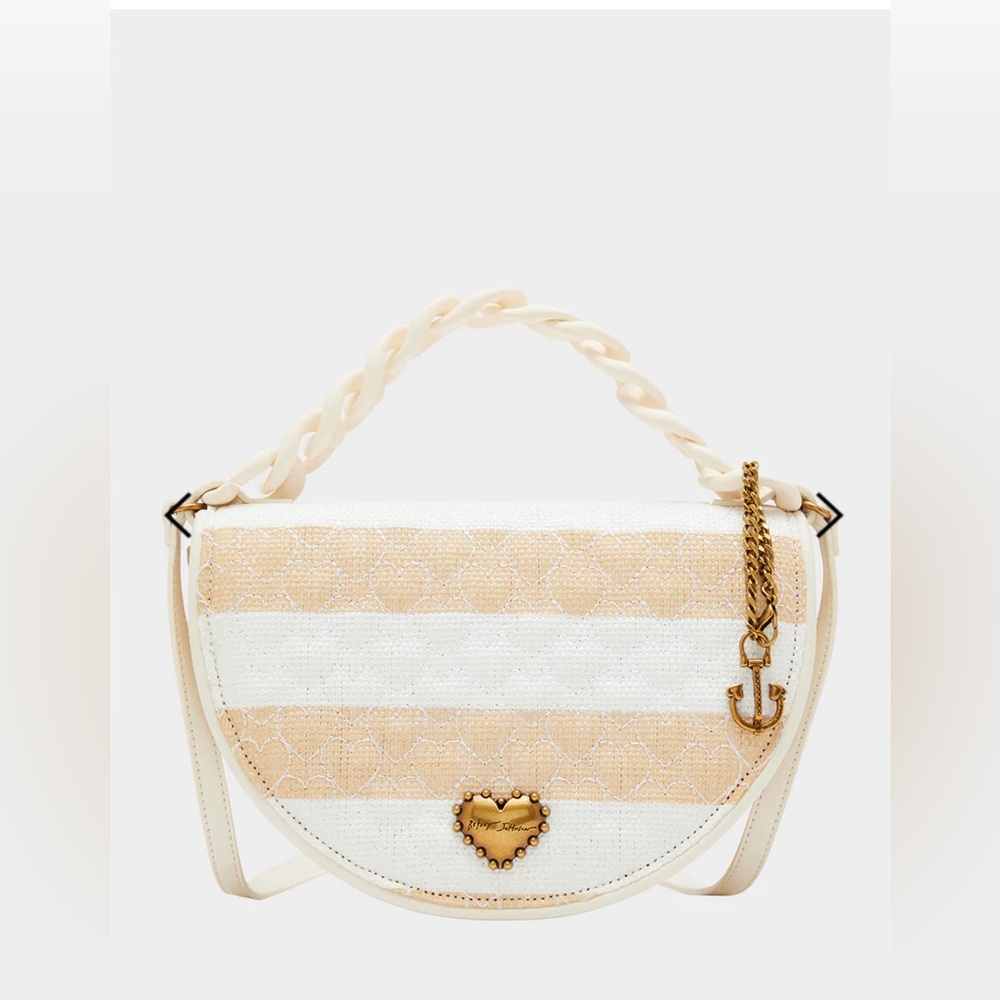 BETSEY JOHNSON NAUTI-GAL HALF MOON RAFFIA FLAP NATURAL NWT